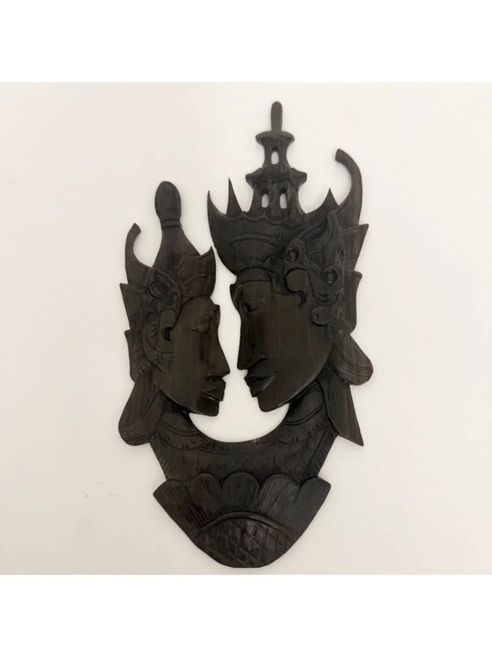Hand Carved Wood Thai Rama Sita Couple Wall Plaque Asian Temple Decor 11.5”